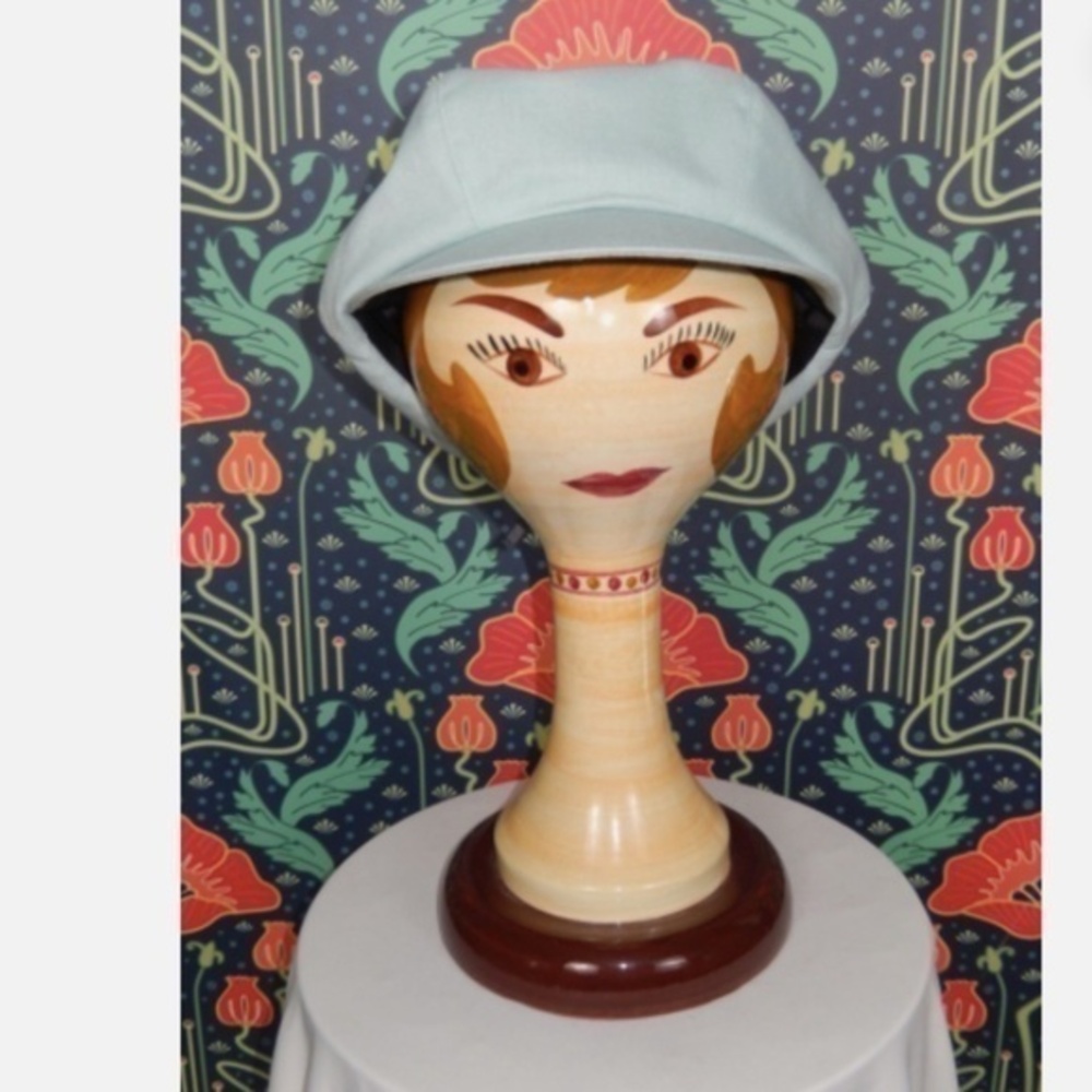 Eugenia Kim Morgie Aqua Blue Mod 60's Oversized Linen Newsboy Cap Hat Nwt